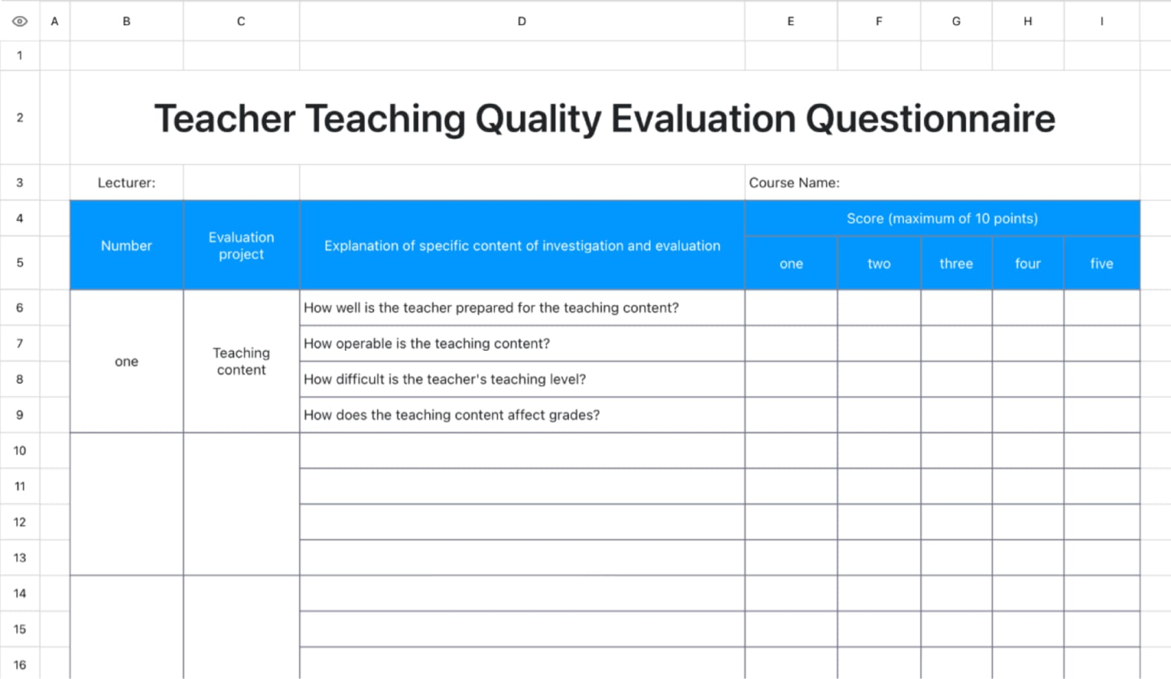Teaching Quality Questionnaire 1